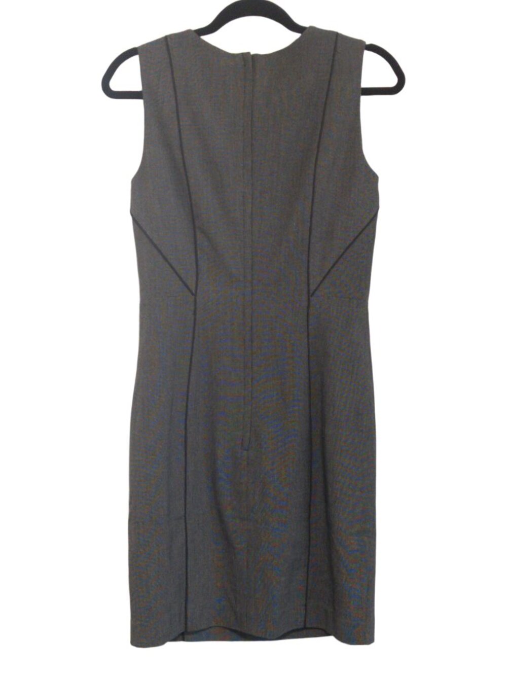 H&M Grey Fitted Work Sheath Dress Sz 8 Bodycon Tailored Piping Pencil Sleeveless - Picture 3 of 5